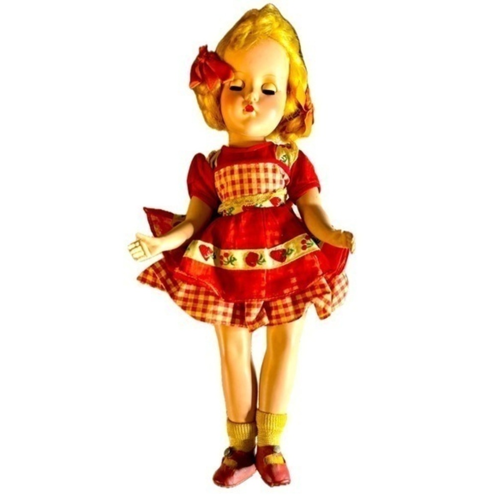Vintage 15” Nancy Lee Hard Plastic Doll – Sleep Eyes, 1950s Original Dress